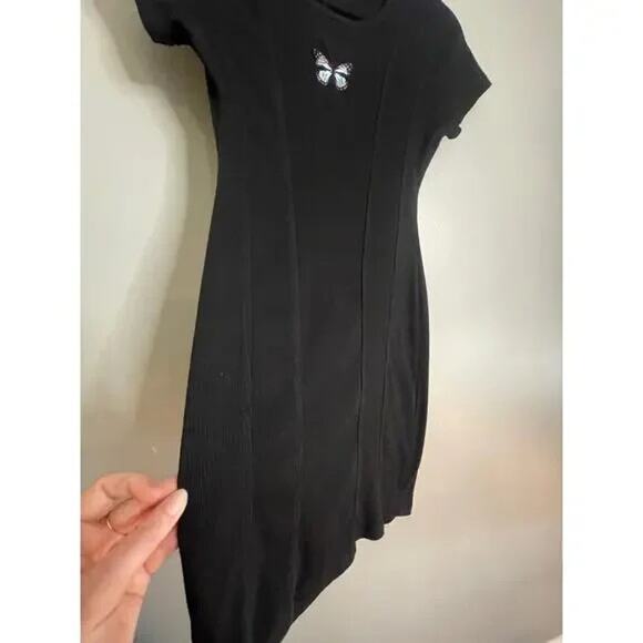 Cut and Paste Small Dress Y2K Butterfly Black Bodycon Ribbed Fitted California - Picture 2 of 5
